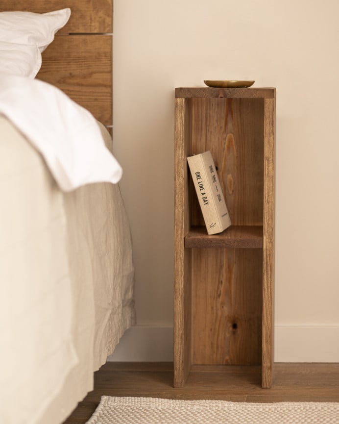 Deco Wood Mesita De Noche O Auxiliar Madera Maciza En Tono Roble Oscuro De 60x20cm