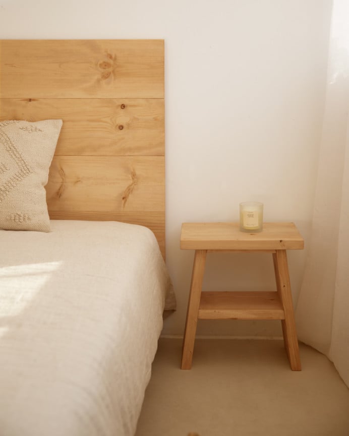 Deco Wood Mesita De Noche O Auxiliar Madera Maciza En Tono Roble Medio De 45x39cm