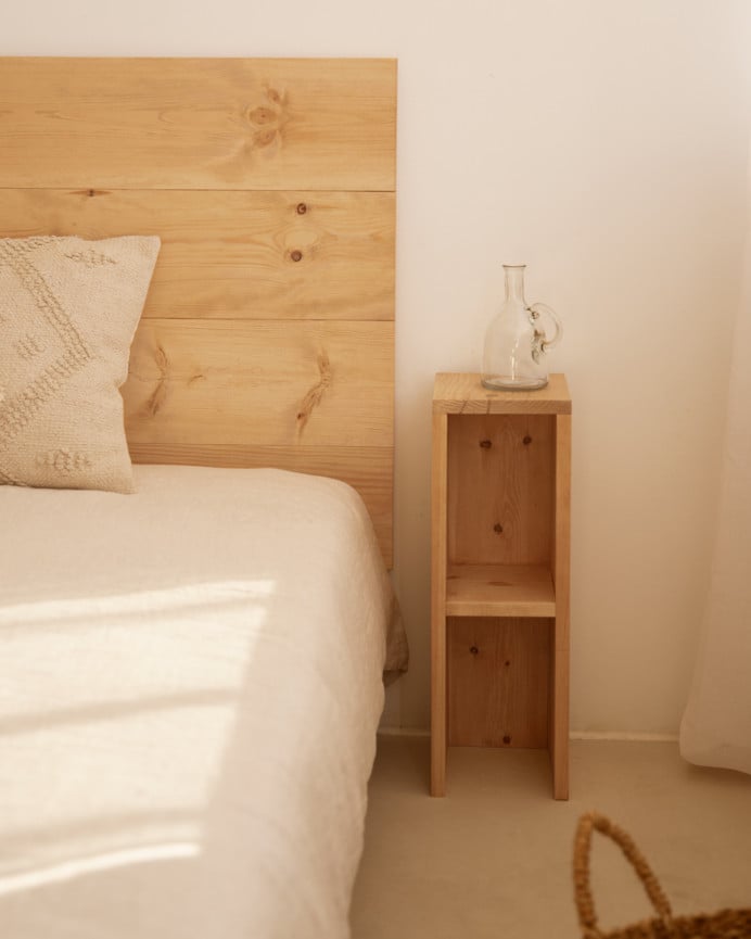 Deco Wood Mesita De Noche O Auxiliar Madera Maciza En Tono Roble Medio De 60x20cm