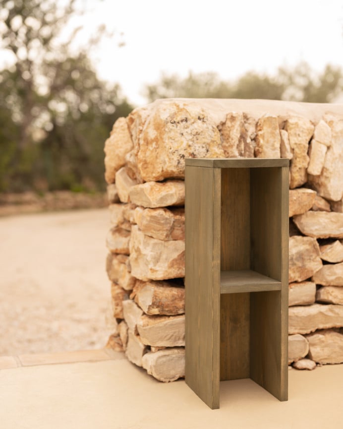 Deco Wood Mesita De Noche O Auxiliar Madera Maciza En Tono Verde De 60x20cm