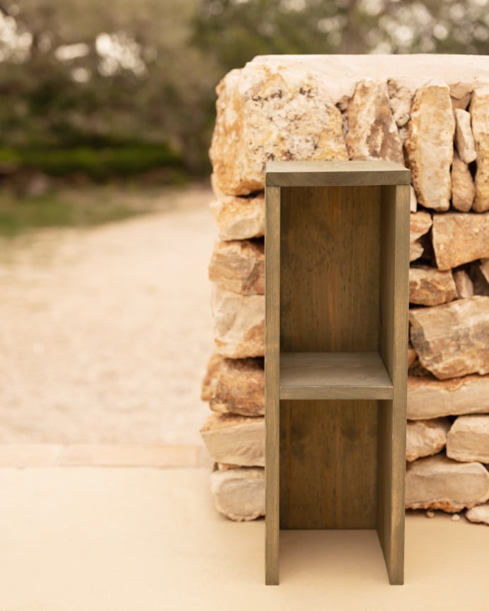 Deco Wood Mesita De Noche O Auxiliar Madera Maciza En Tono Verde De 60x20cm