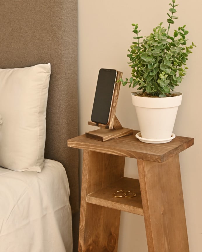 Deco Wood Mesita Elaborada Con Madera Maciza En Tono Roble Oscuro 60x20cm