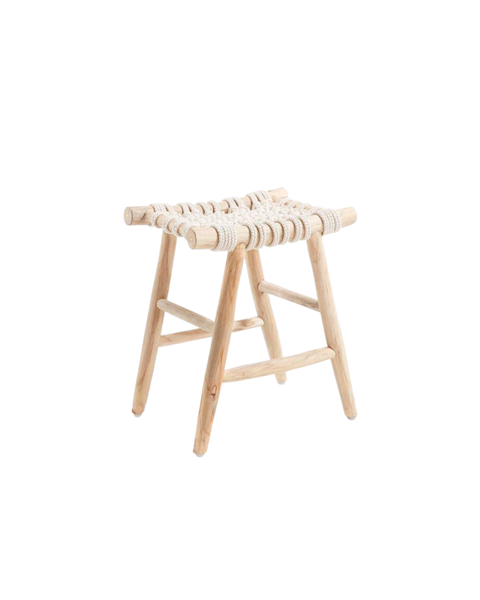 Deco wood Mesita/tabuerte elaborado con estructura de madera de teca y sillón hecho con tapiz de cuerda natural de 45x45cm