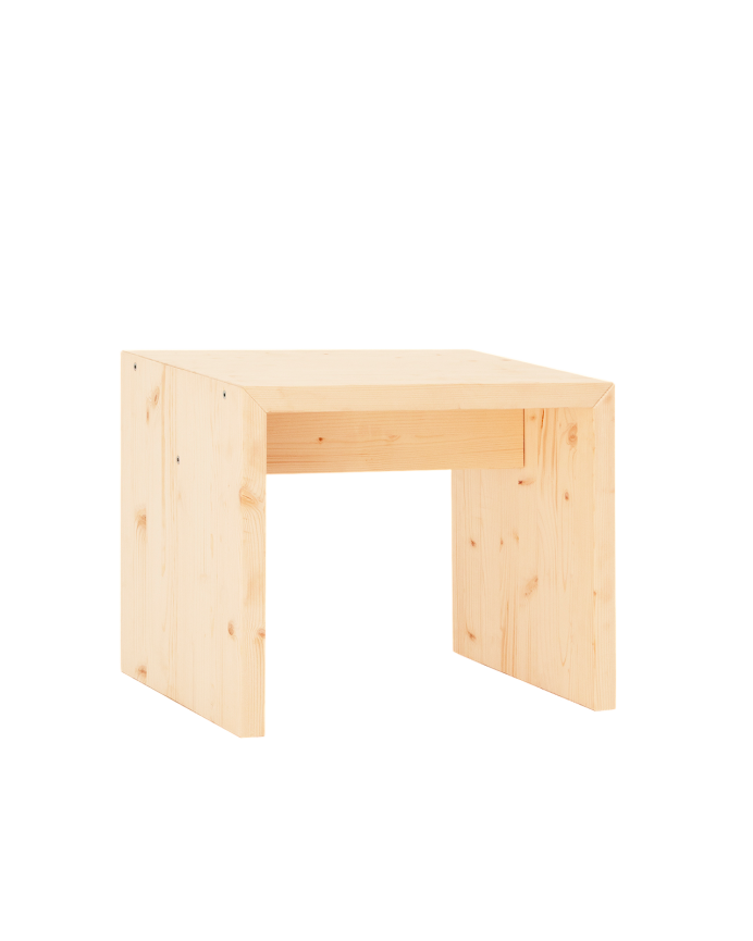 Deco wood Mesita / Taburete de madera maciza en tono natural de 45x50cm