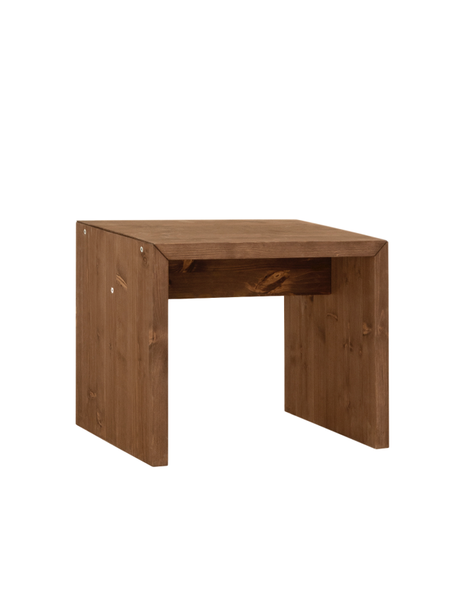 Deco wood Mesita / Taburete de madera maciza en tono nogal de 45x50cm