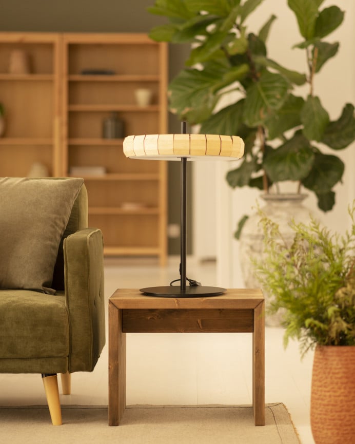 Deco Wood Mesita / Taburete De Madera Maciza En Tono Roble Oscuro De 45x50cm