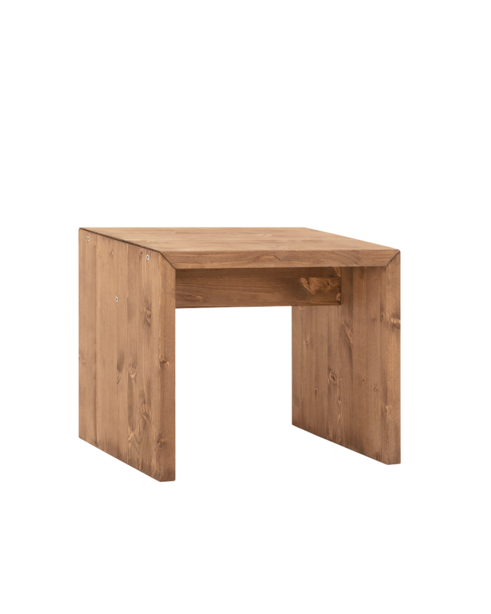 Deco wood Mesita / Taburete de madera maciza en tono roble oscuro de 45x50cm