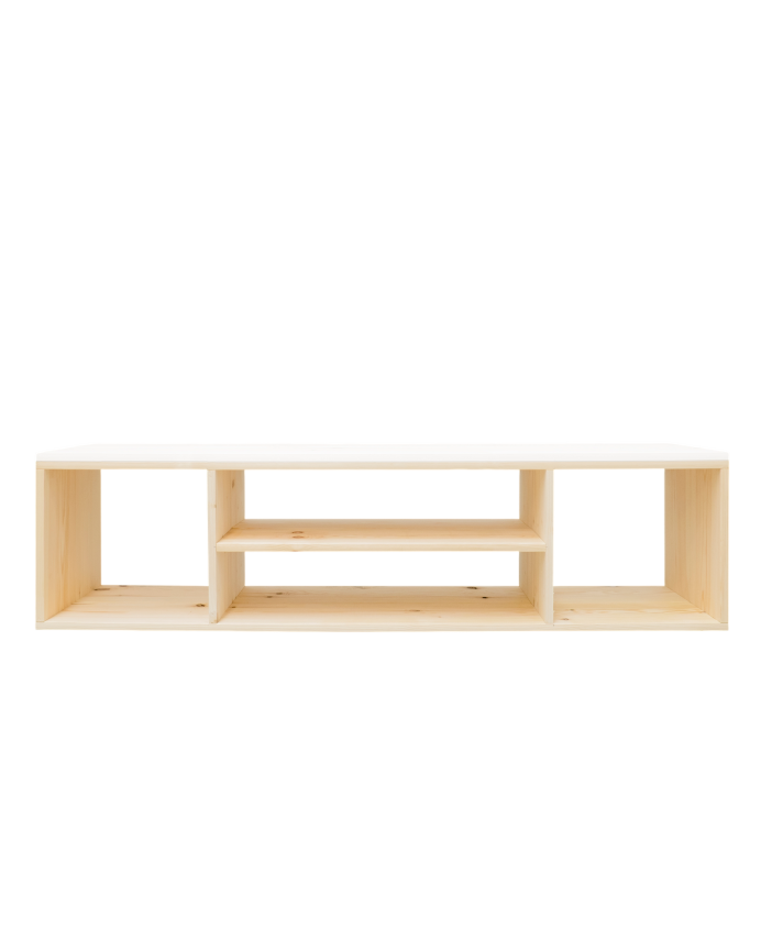 Deco wood Mueble de TV de madera maciza en tono natural y sobre blanco de 160x40cm