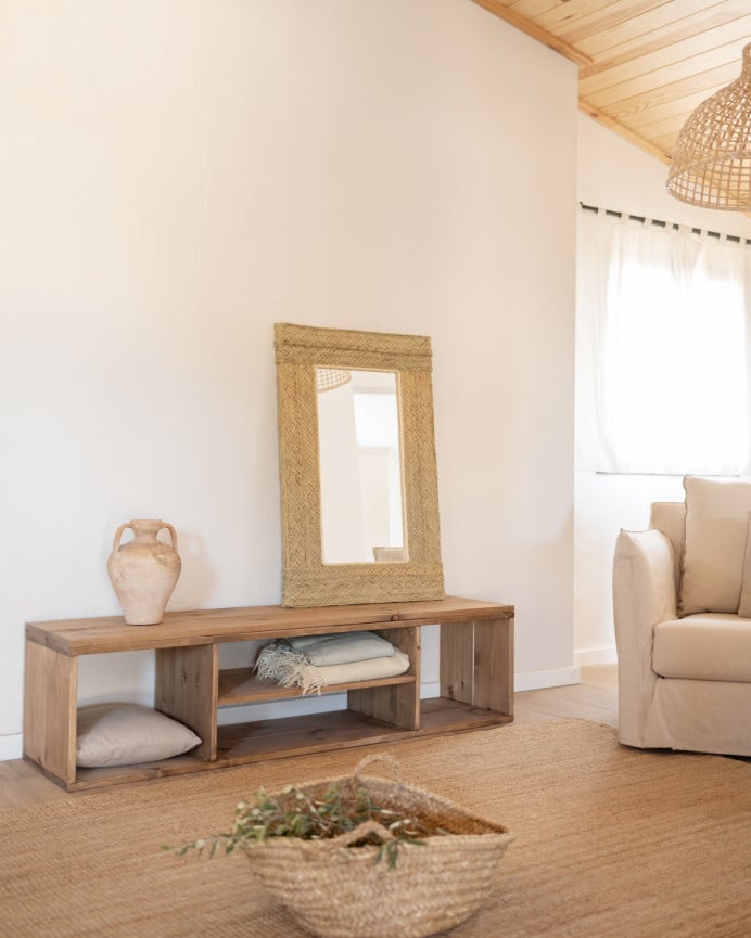 Deco Wood Mueble De TV De Madera Maciza En Tono Roble Oscuro De 160x40cm