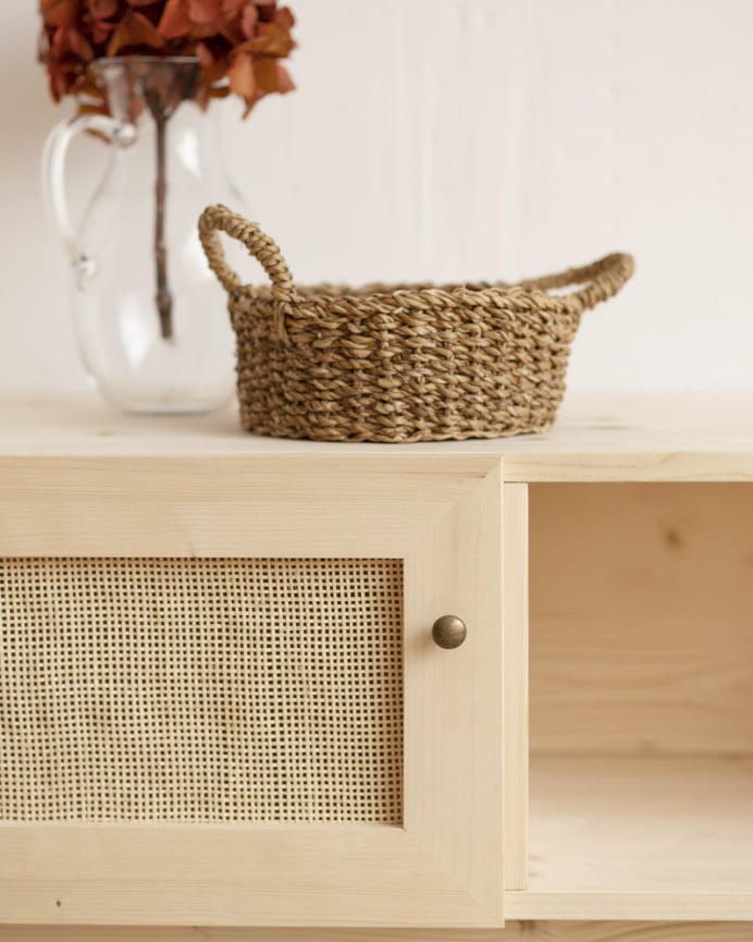 Deco Wood Mueble De TV De Madera Maciza Y Rafia De 2 Puertas En Tono Natural De 150x40cm