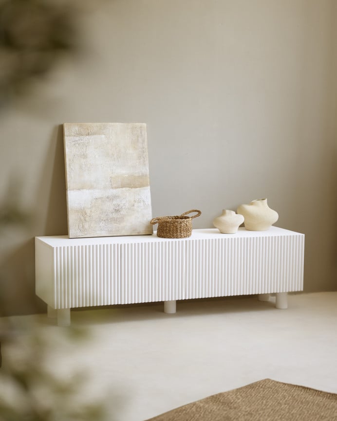 Deco Wood Mueble TV De Madera De Abeto Y Pino En Tono Blanco 152x42cm