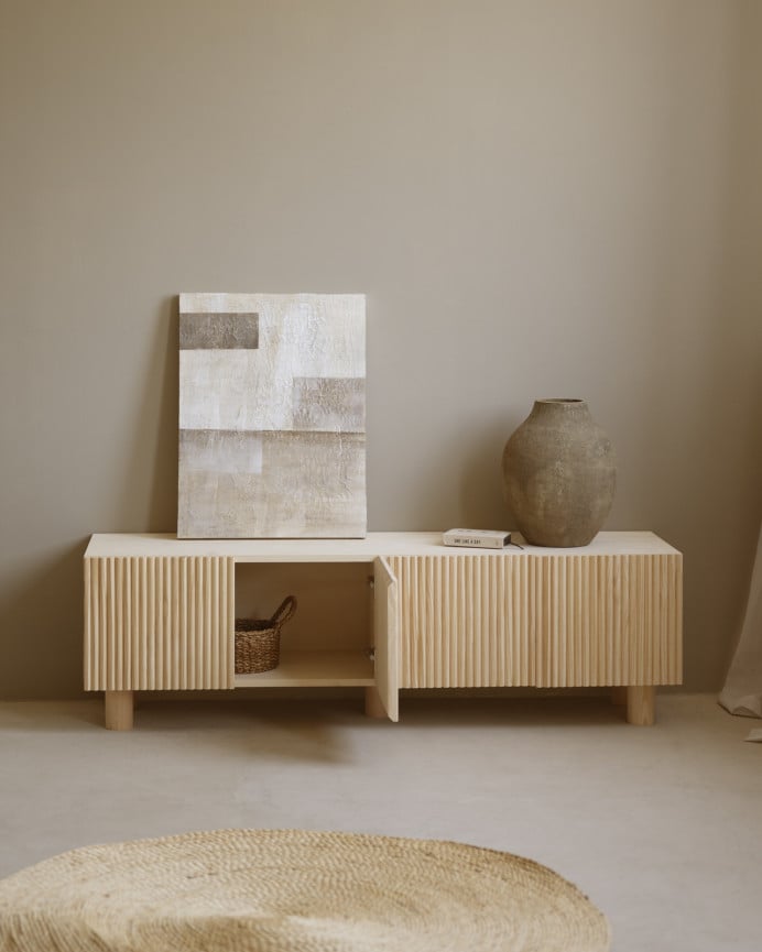 Deco Wood Mueble TV De Madera De Abeto Y Pino En Tono Natural 152x42cm