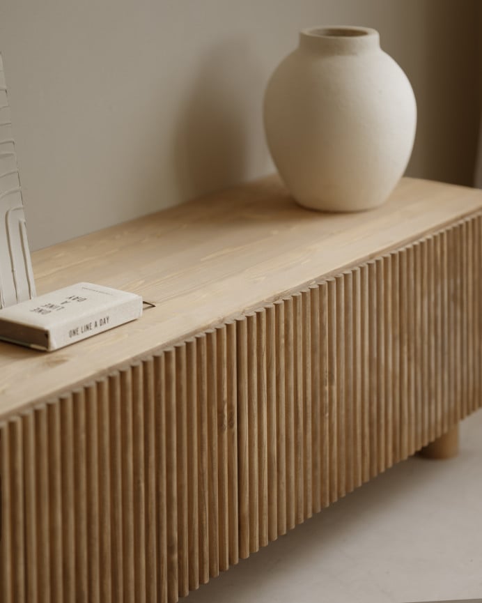 Deco Wood Mueble TV De Madera De Abeto Y Pino En Tono Roble Medio 152x42cm