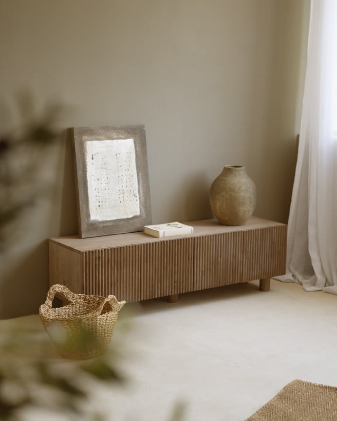 Deco Wood Mueble TV De Madera De Abeto Y Pino En Tono Roble Oscuro 152x42cm