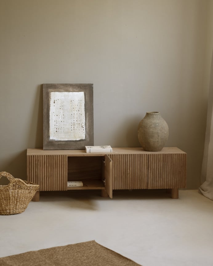 Deco Wood Mueble TV De Madera De Abeto Y Pino En Tono Roble Oscuro 152x42cm