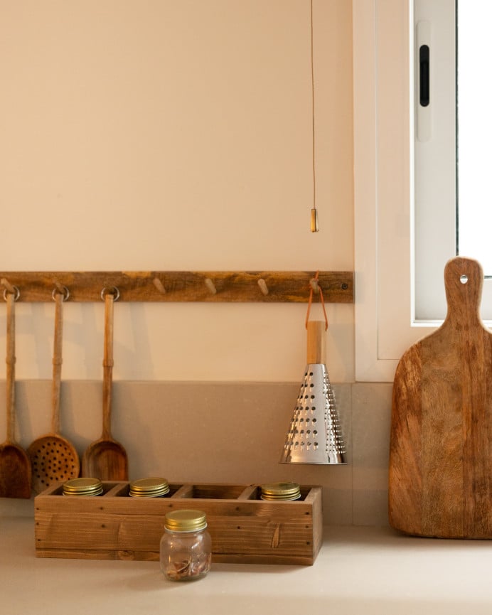 Deco Wood Organizador Con Cuatro Departamentos De Madera Maciza Tono Roble Oscuro De 10x40cm