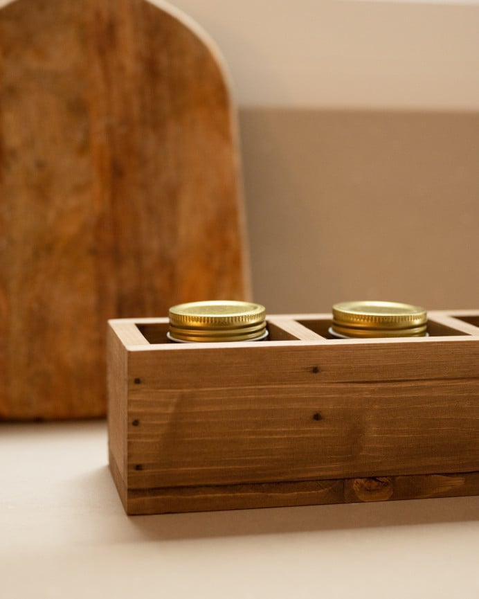 Deco Wood Organizador Con Cuatro Departamentos De Madera Maciza Tono Roble Oscuro De 10x40cm