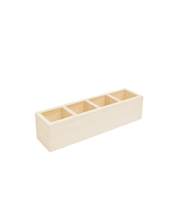 Deco wood Organizador con cuatro departamentos de madera maciza tono natural de 10x40cm