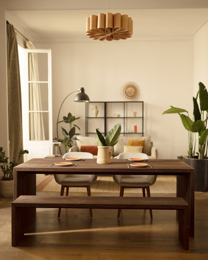 Deco Wood Pack 2 Bancos De Madera Maciza En Tono Nogal De 145cm