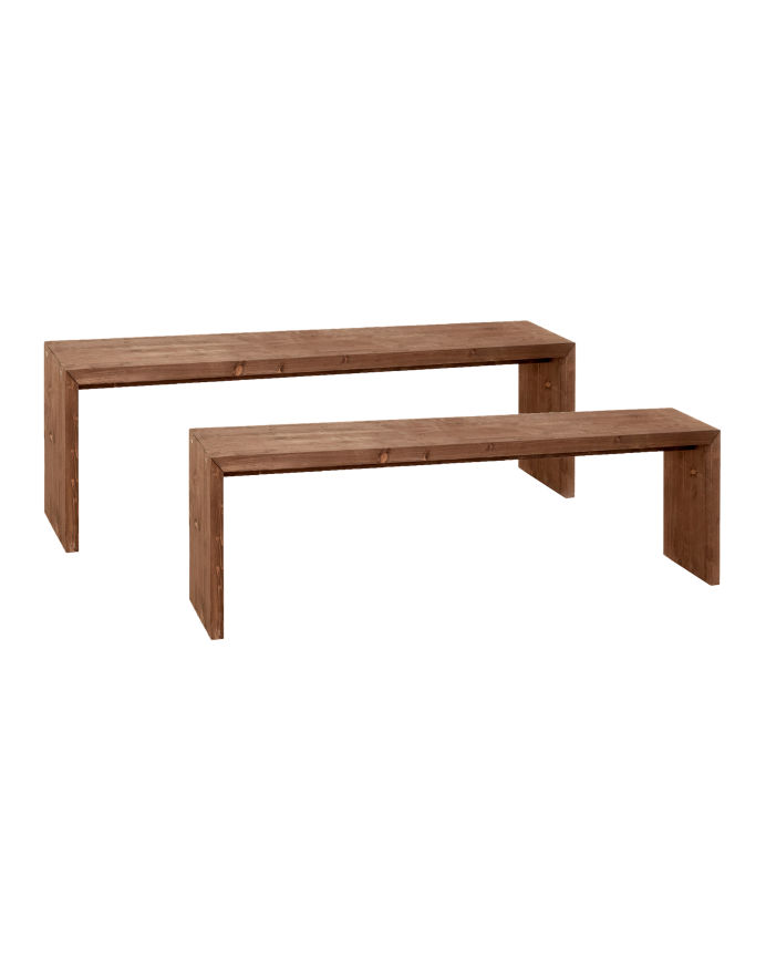 Deco wood Pack 2 bancos de madera maciza en tono nogal de 145cm
