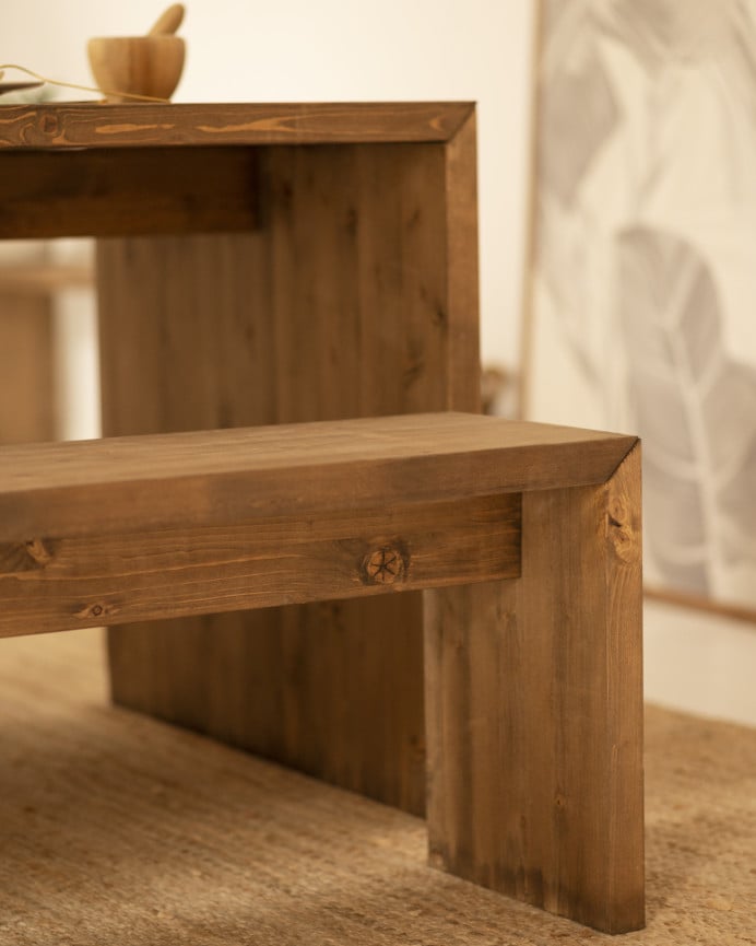 Deco Wood Pack 2 Bancos De Madera Maciza En Tono Roble Oscuro De 145cm