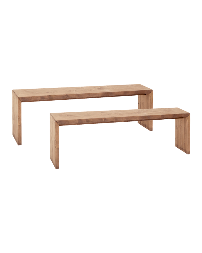 Deco Wood Pack 2 Bancos De Madera Maciza En Tono Roble Oscuro De 145cm