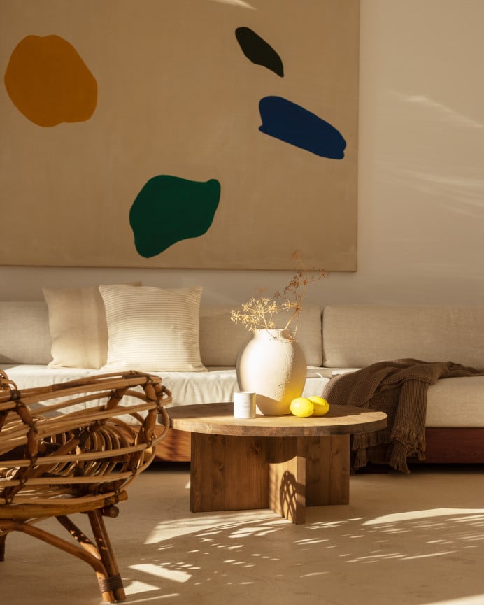 Deco Wood Pack 2 Mesas De Centro Redondas De Madera Maciza En Tono Roble Oscuro 80x80cm