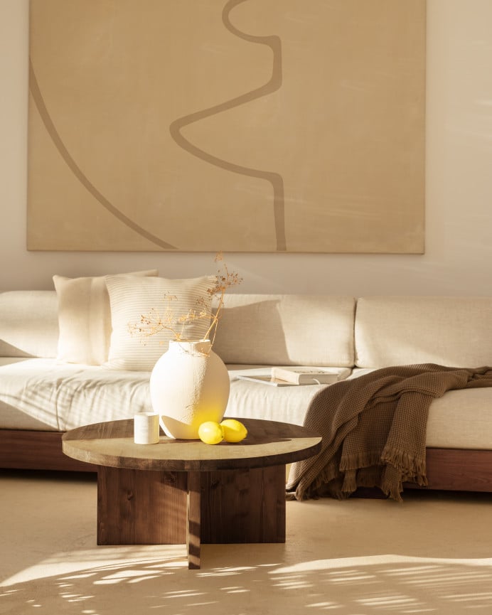 Deco Wood Pack 2 Mesas De Centro Redondas De Madera Maciza En Tono Nogal 80x80cm