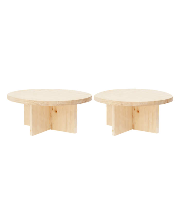 Deco wood Pack 2 mesas de centro redondas de madera maciza en tono natural 80x80cm