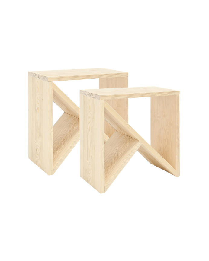 Deco wood Pack 2 mesitas de madera maciza en tono natural de 40x40cm