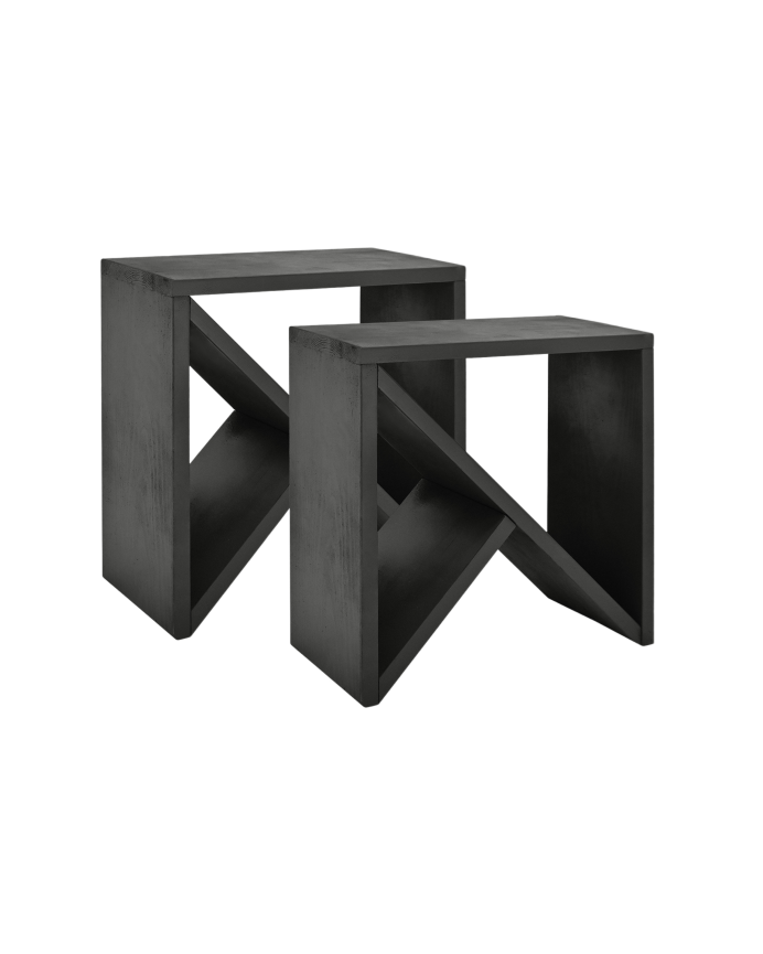 Deco wood Pack 2 mesitas de madera maciza en tono negro de 40x40cm