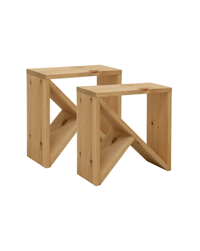 Deco wood Pack 2 mesitas de madera maciza en tono roble medio de 40x40cm