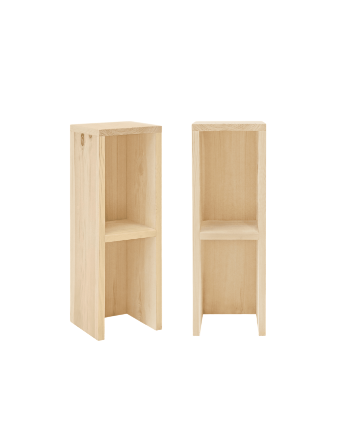 Deco wood Pack 2 mesitas de noche o auxiliares de madera maciza en tono natural 60x20cm
