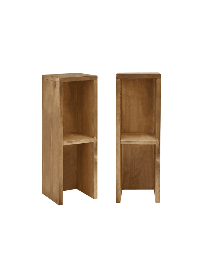 Deco wood Pack 2 mesitas de noche o auxiliares de madera maciza en tono roble oscuro 60x20cm