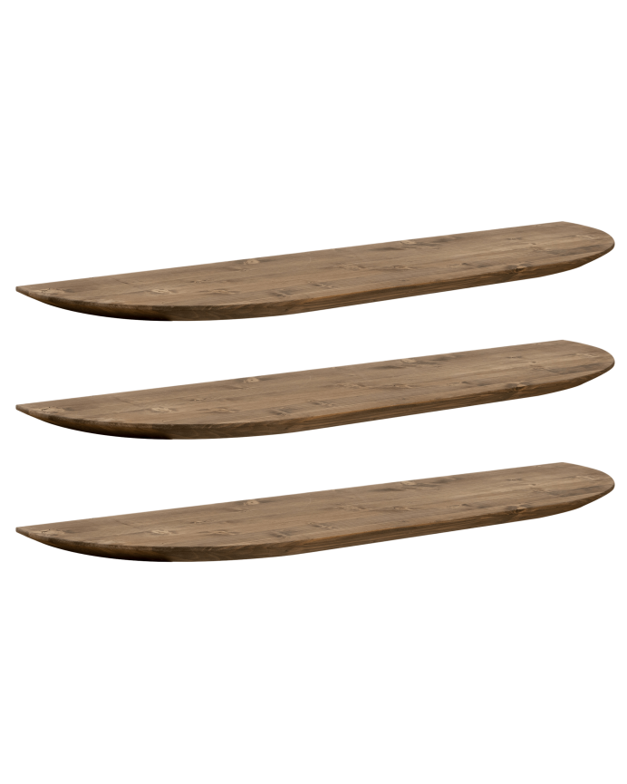 Deco Wood Pack 3 Estanterías Redondeadas De Madera Maciza Flotantes Tono Roble Oscuro 60cm