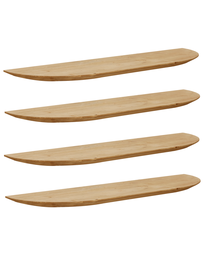 Deco wood Pack 4 estanterías redondeadas de madera maciza flotantes tono roble medio 60cm