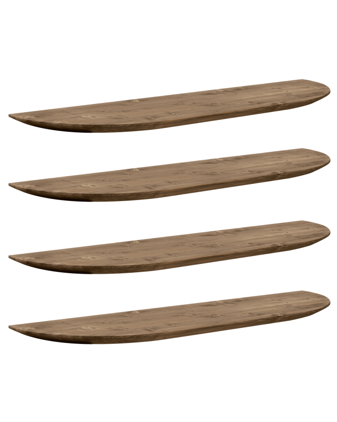 Deco Wood Pack 4 Estanterías Redondeadas De Madera Maciza Flotantes Tono Roble Oscuro 60cm