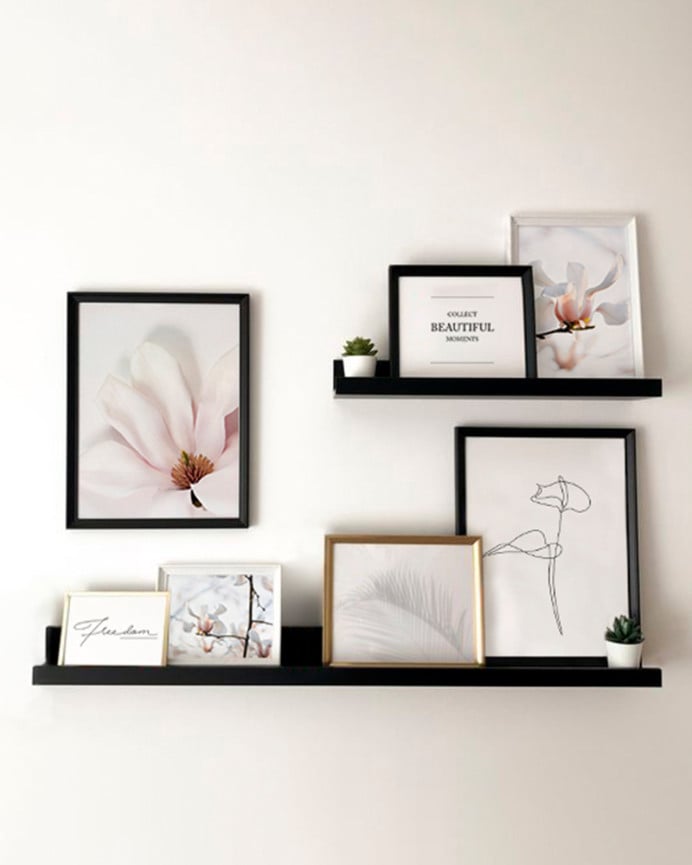 Deco Wood Pack 4 Estantes De Madera Maciza Flotante Tono Negro 50cm