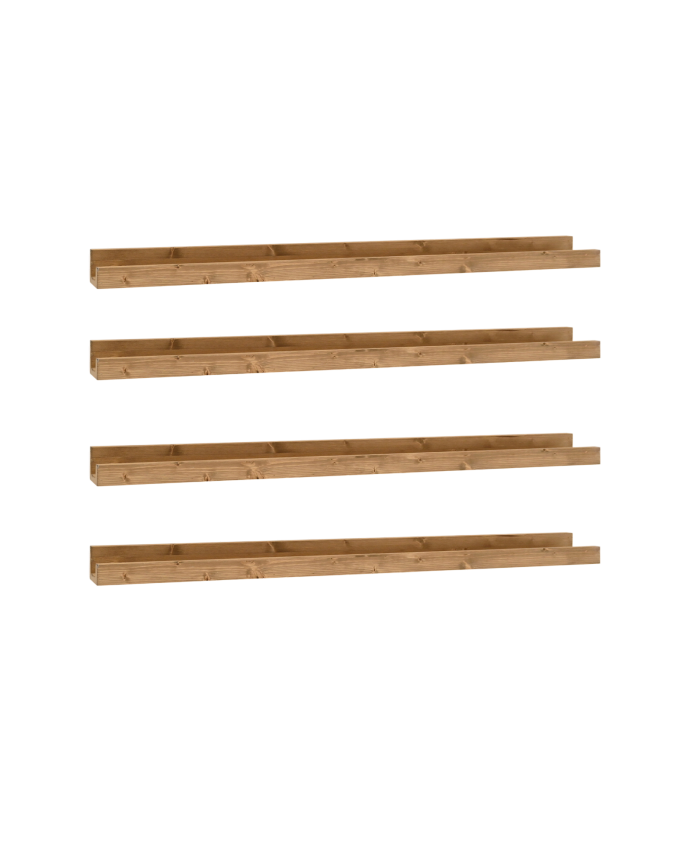 Deco wood Pack 4 estantes de madera maciza flotante tono roble oscuro 50cm