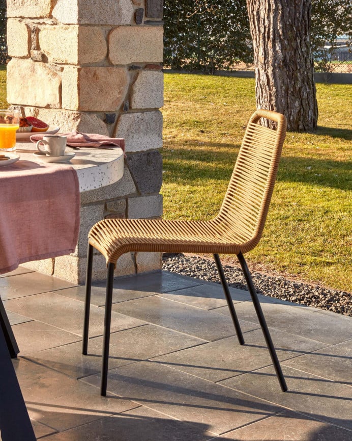 Deco Wood Pack 6 Sillas Con Asiento Y Respaldo En Cuerda Con Estructura En Acero Galvanizado Color Negro De 84x49cm