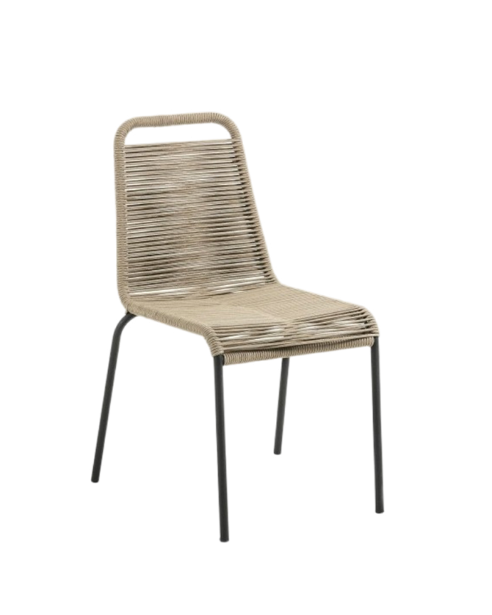 Deco wood Pack 6 Sillas con asiento y respaldo en cuerda con estructura en acero galvanizado color negro de 84x49cm