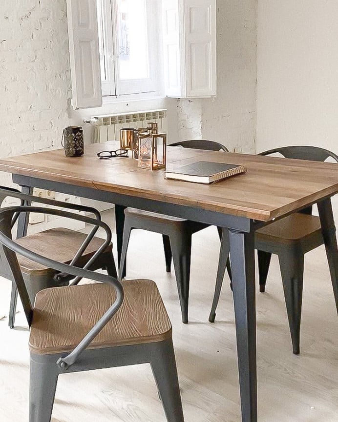 Deco Wood Pack 6 Sillas Con Brazos En Acero En Acabado Con Pintura Electroestática Y Asiento En Bambú De 80x51cm