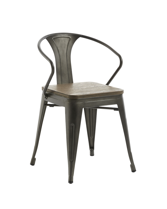 Deco wood Pack 6 Sillas con brazos en acero en acabado con pintura electroestática y asiento en bambú de 80x51cm