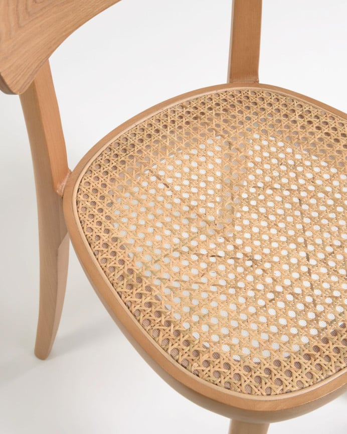 Deco Wood Pack 6 Sillas De Madera De Haya Con Asiento De Chapa De Fresno Y Ratán Estilo Cannage Tono Natural De 75x44cm