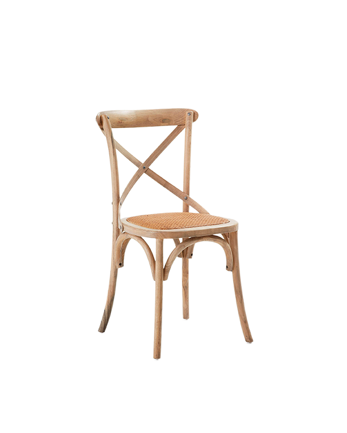 Deco wood Pack 6 Sillas de madera de olmo con cruceta en el respaldo color natural de 88x52cm