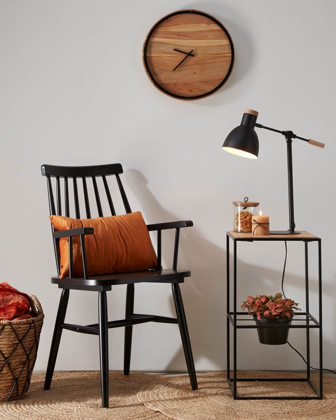 Deco Wood Pack 6 Sillas De Madera Maciza De Caucho Pintada Color Negro Con Reposabrazos De 87x51cm