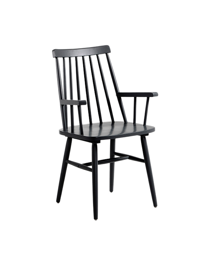 Deco Wood Pack 6 Sillas De Madera Maciza De Caucho Pintada Color Negro Con Reposabrazos De 87x51cm