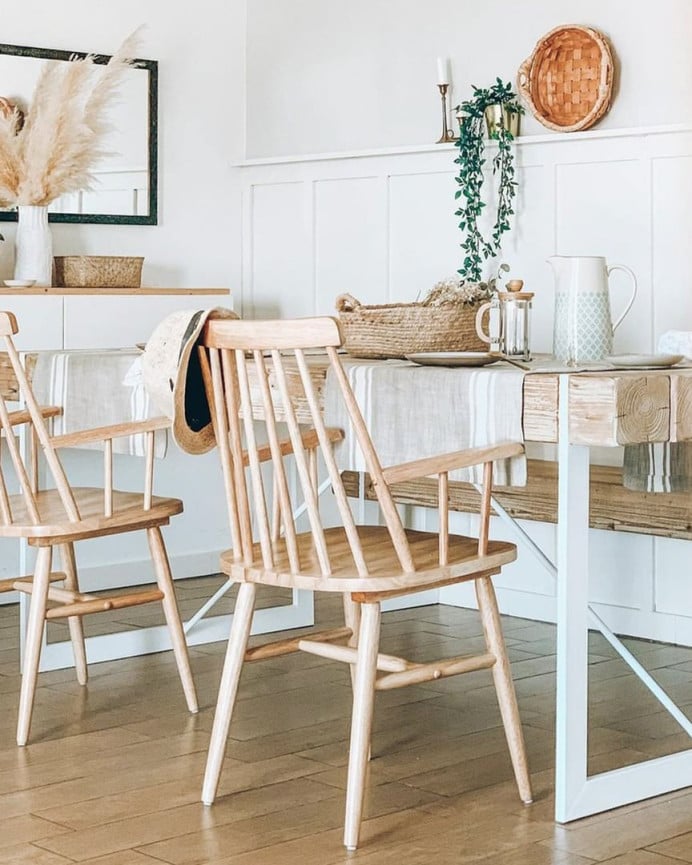 Deco Wood Pack 6 Sillas De Madera Maciza De Caucho Pintada Color Natural Con Reposabrazos De 87x51cm