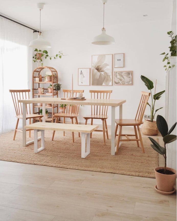 Deco Wood Pack 6 Sillas Elaboradas Con Madera Maciza De Caucho Pintada Tono Natural De 89x43cm