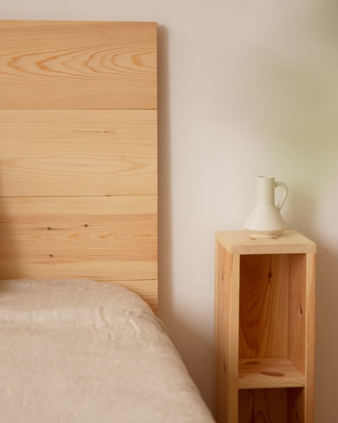 Deco Wood Pack Cabecero Y Mesitas De Madera Maciza En Tono Natural De 140cm